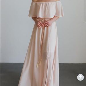 Blush off the shoulder dress